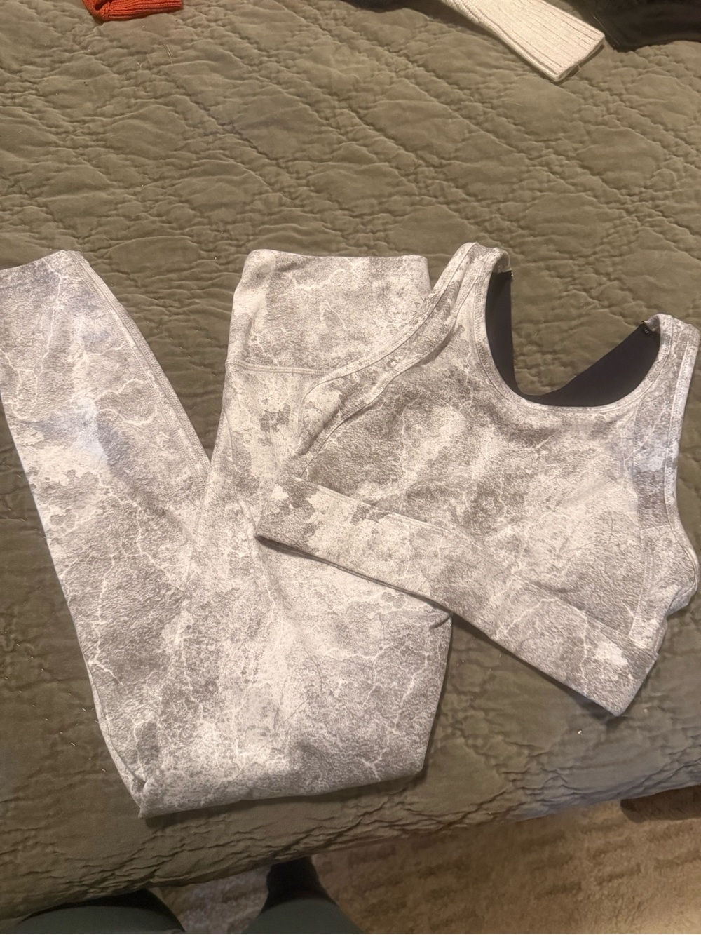 Varley Gray Marble-Print Leggings and Sports Bra Set